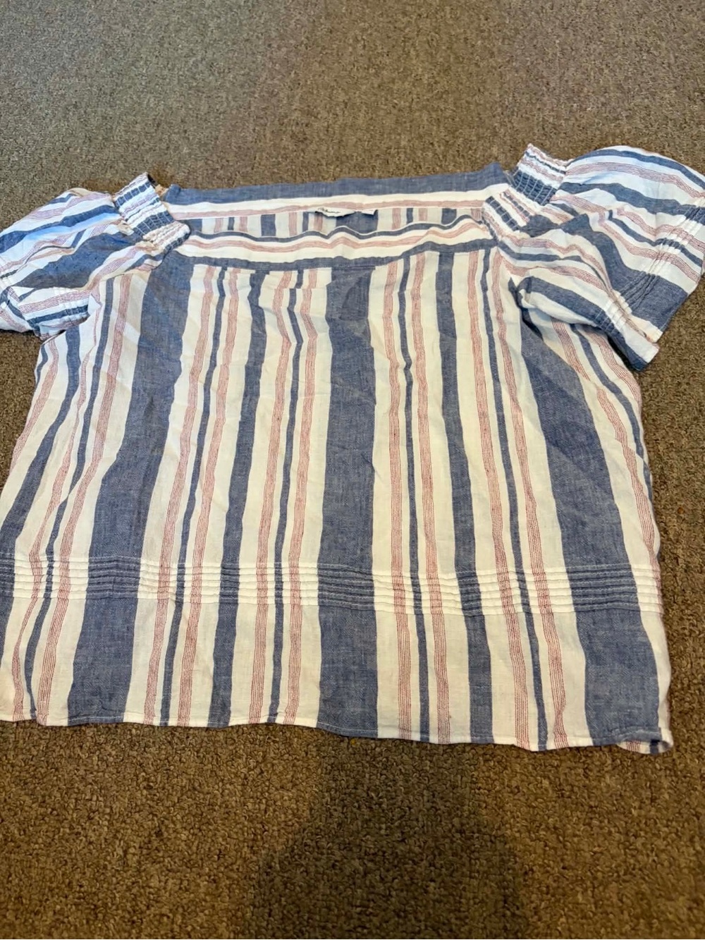 Reitmans Striped Off-the-Shoulder Linen Blend Blouse Coastal Boho Lightweight - Picture 2 of 6